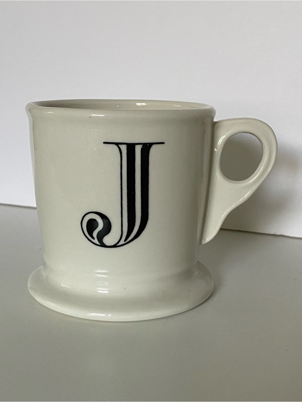 ANTHROPOLOGIE Mug Letter J Initial Monogram ivory hours Coffee Cup Ceramic EUC